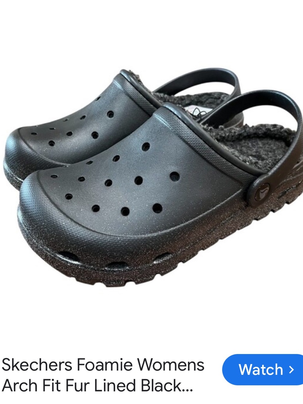 Skechers Black Foamie Fur-Lined Slip-On Clogs